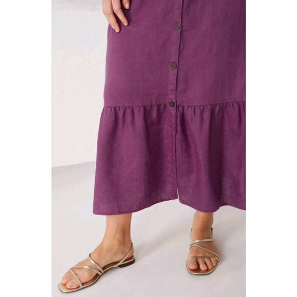 J.Jill 4X Love Linen Button Front Maxi Dress Purple Lagenlook Cottagecore V-Neck - Picture 4 of 16